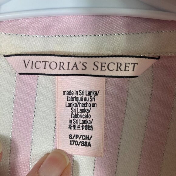 Womens Victoria's Secret Long Sleeve Button‎ Top Pink White Silver Stripe S - Picture 6 of 8